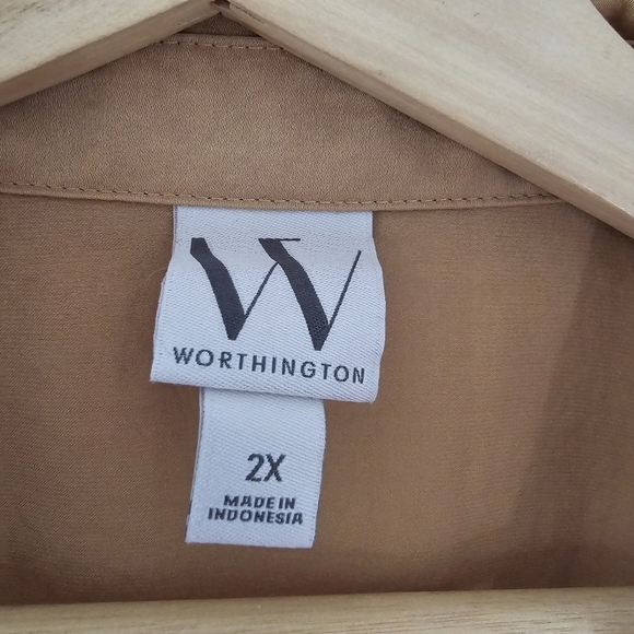 Worthington Tan Cream V Neck Short Sleeve Wrap Shirt Top Blouse Plus 2X - Picture 5 of 11